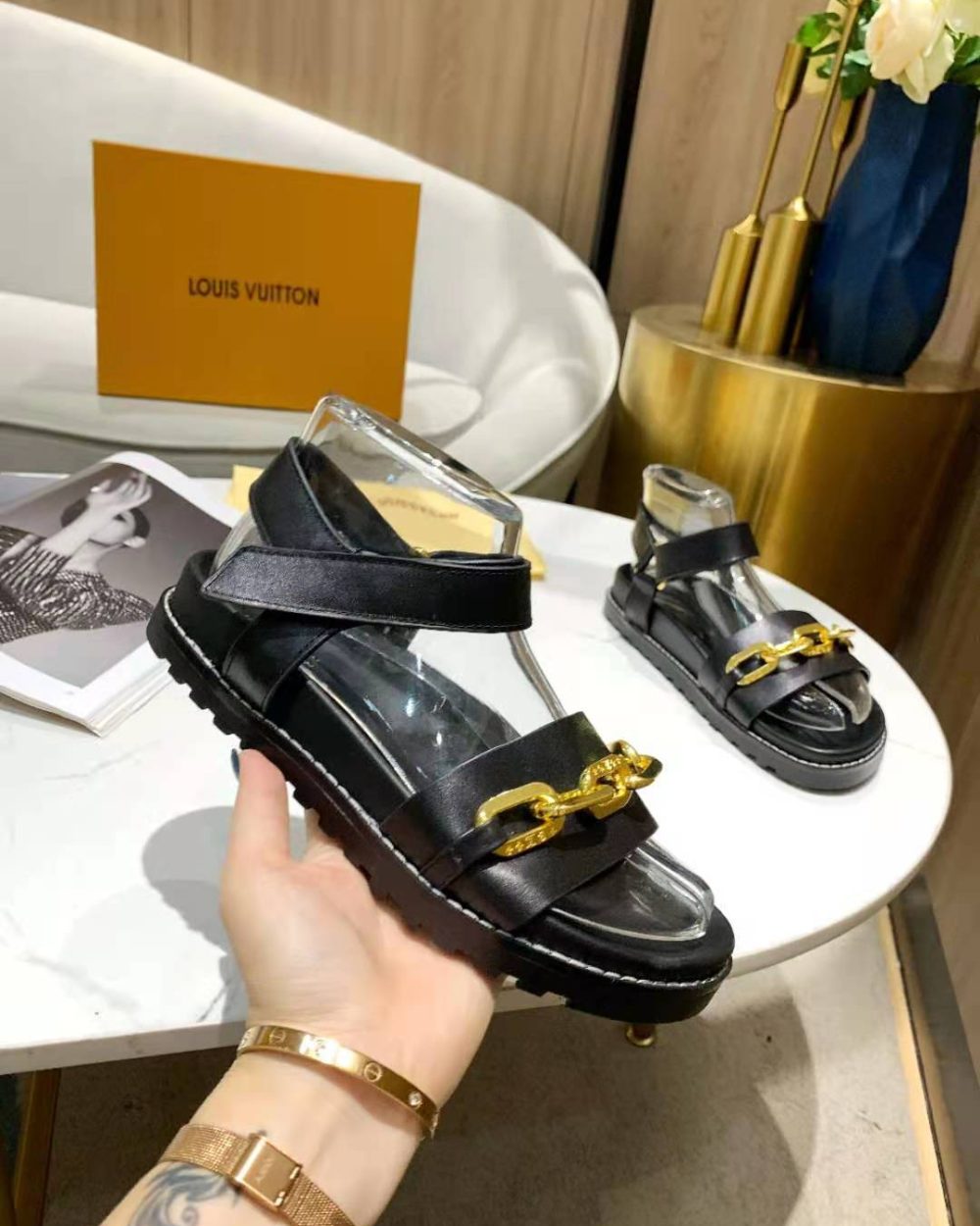 Louis Vuitton Paseo Flat Comfort Sandal Monogram Denim Black For Women LV