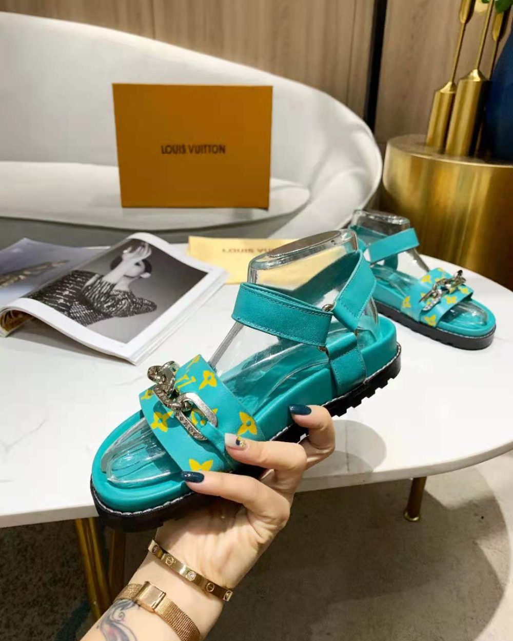 Louis Vuitton Paseo Flat Comfort Sandal Monogram Denim Blue For Women LV