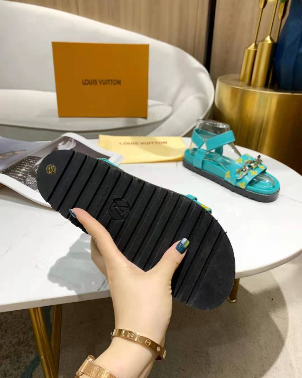 Louis Vuitton Paseo Flat Comfort Sandal Monogram Denim Blue For Women LV