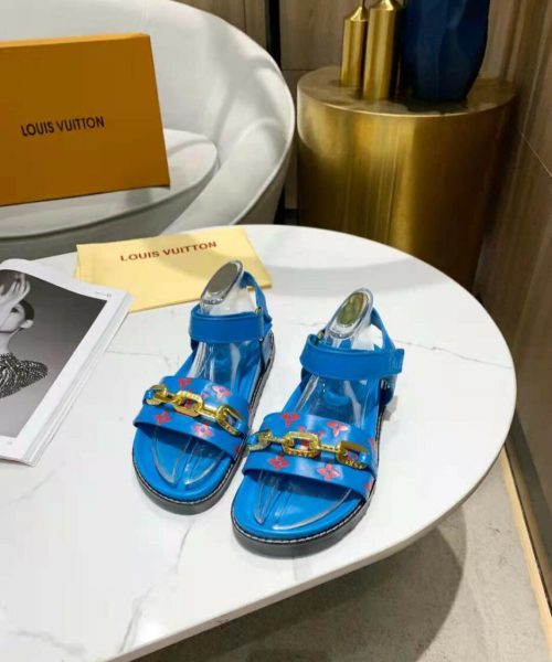 Louis Vuitton Paseo Flat Comfort Sandal Monogram Denim Blue For Women LV