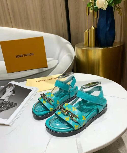 Louis Vuitton Paseo Flat Comfort Sandal Monogram Denim Blue For Women LV