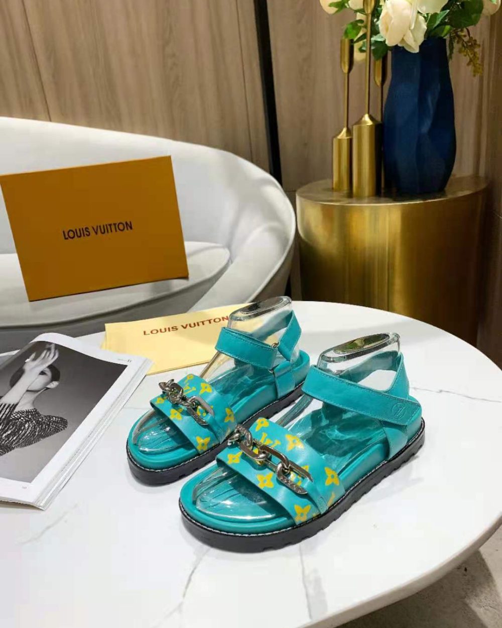 Louis Vuitton Paseo Flat Comfort Sandal Monogram Denim Blue For Women LV