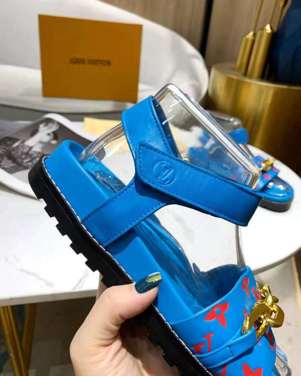 Louis Vuitton Paseo Flat Comfort Sandal Monogram Denim Blue For Women LV