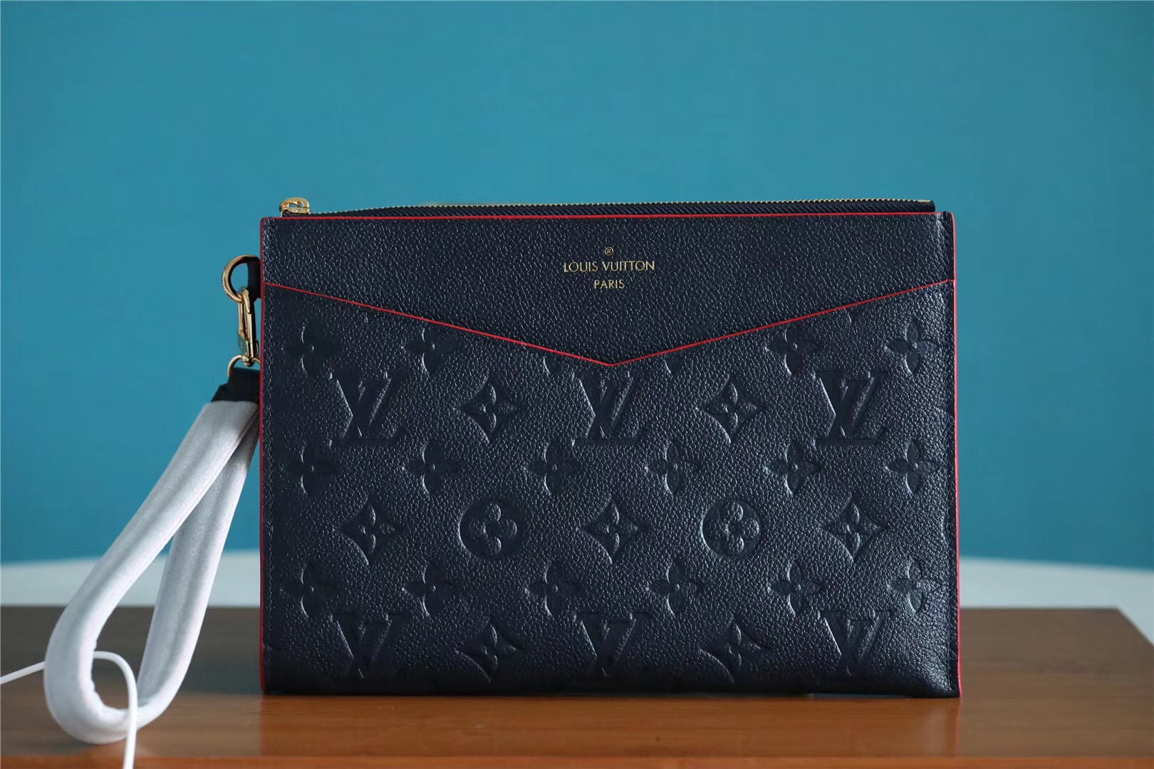 1:1 Replica Louis Vuitton Pochette Melanie MM Monogram Empreinte Dark Blue For Women, Women's Wallets 9.2in/23cm LV