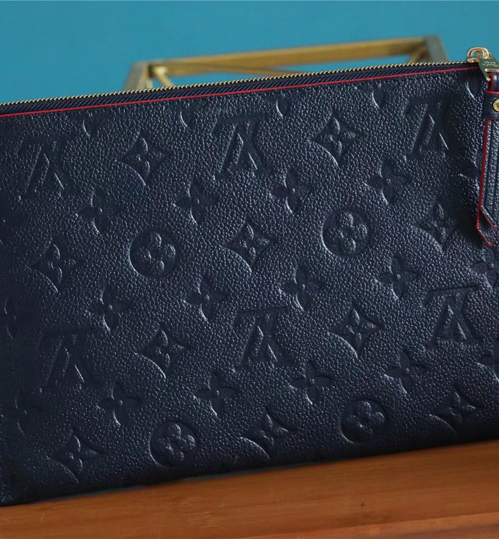 1:1 Replica Louis Vuitton Pochette Melanie MM Monogram Empreinte Dark Blue For Women, Women's Wallets 9.2in/23cm LV