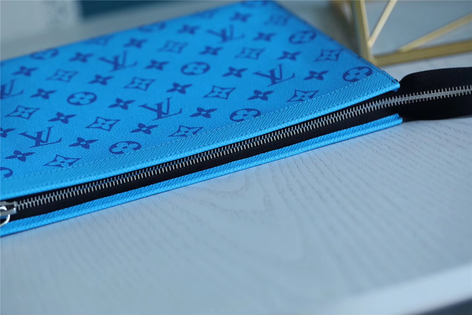 1:1 Replica Louis Vuitton Pochette Voyage MM Taiga and Monogram Eclipse Canvas Blue For Women, Women's Wallets 10.6in/27cm LV - Image 7