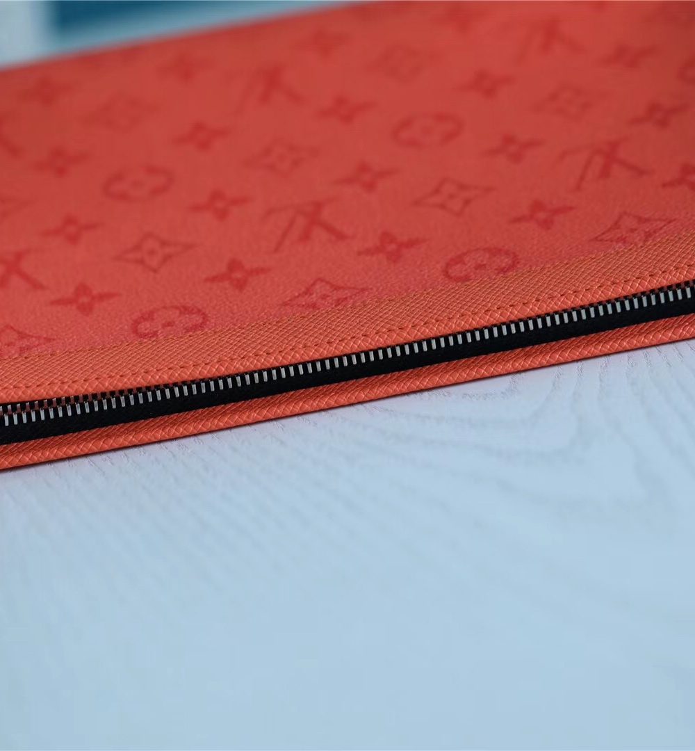 1:1 Replica Louis Vuitton Pochette Voyage MM Taiga and Monogram Eclipse Canvas Red For Women, Women's Wallets 10.6in/27cm LV