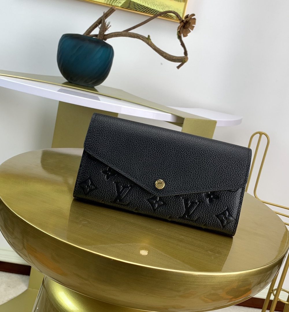 1:1 Replica Louis Vuitton Sarah Wallet Monogram Empreinte Black For Women, Women's Wallet 7.5in/19cm LV M61182
