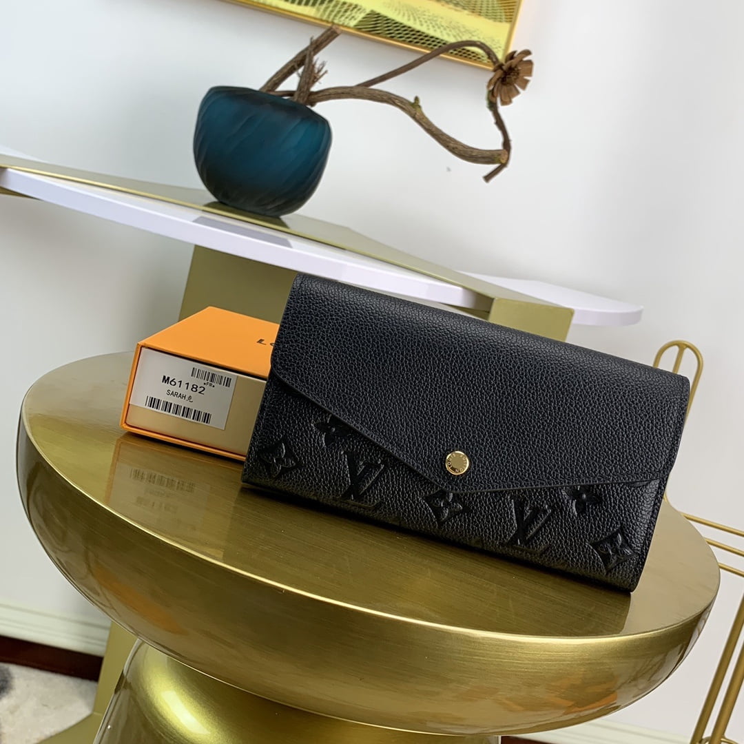 1:1 Replica Louis Vuitton Sarah Wallet Monogram Empreinte Black For Women, Women's Wallet 7.5in/19cm LV M61182