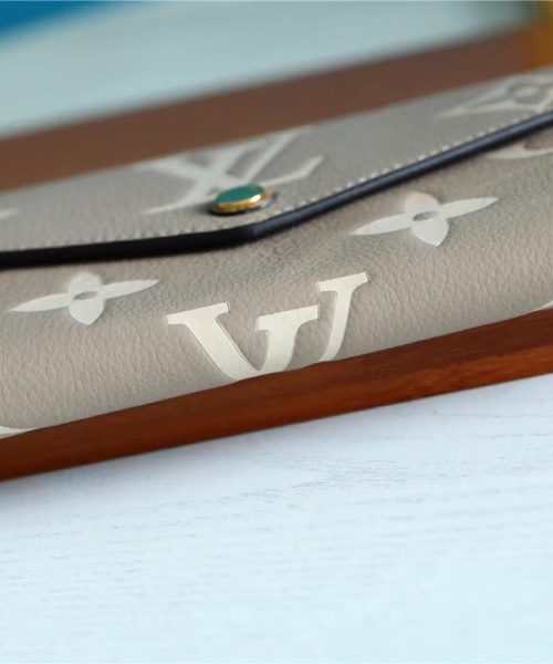 1:1 Replica Louis Vuitton Sarah Wallet Monogram Empreinte Tourterelle Gray / Cream For Women, Women's Wallets 7.5in/19cm LV M81049