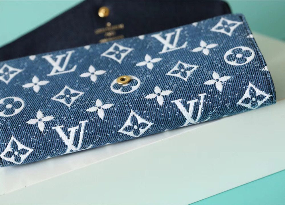 1:1 Replica Louis Vuitton Sarah Wallet Monogram Jacquard Denim Navy Blue For Women, Women's Wallets 7.5in/19cm LV 