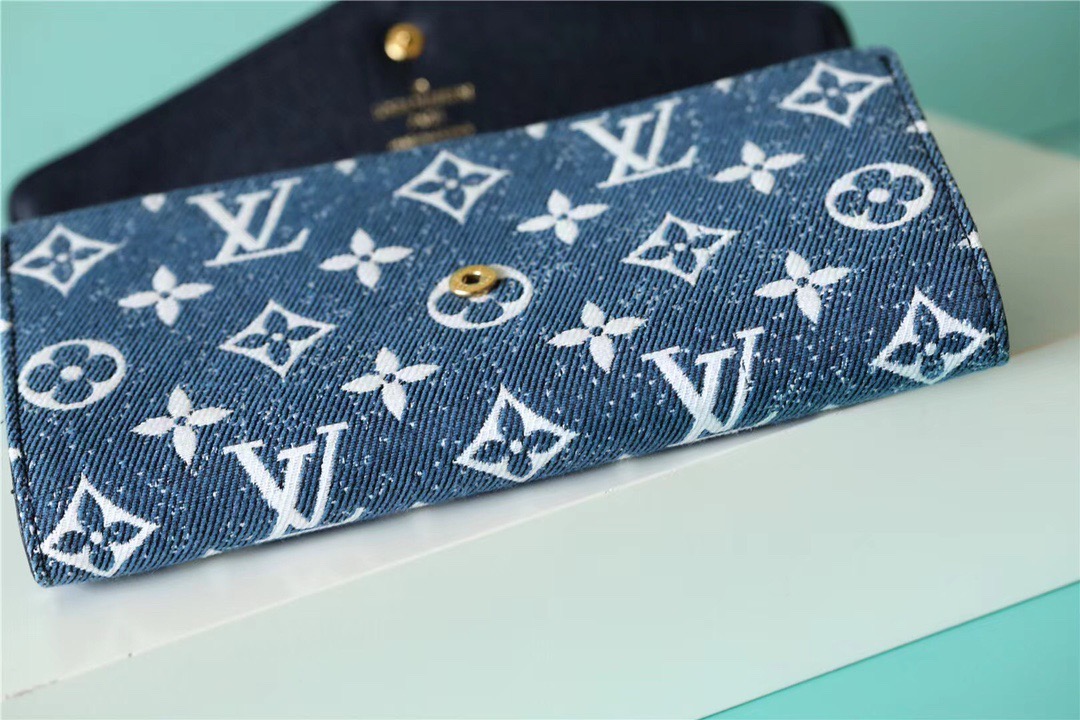 1:1 Replica Louis Vuitton Sarah Wallet Monogram Jacquard Denim Navy Blue For Women, Women's Wallets 7.5in/19cm LV - Image 3