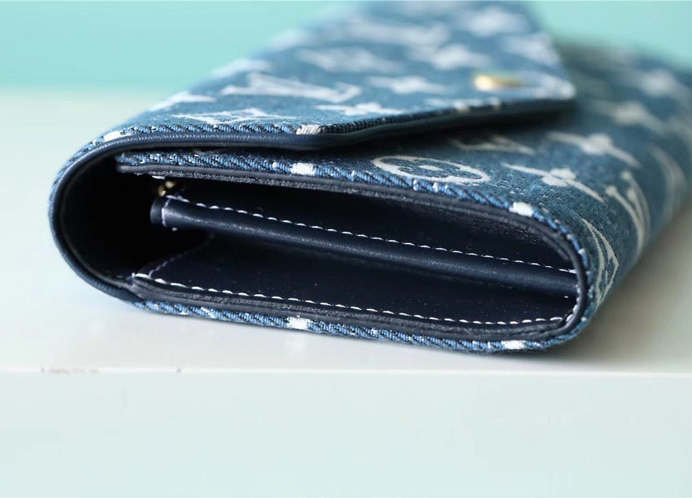 1:1 Replica Louis Vuitton Sarah Wallet Monogram Jacquard Denim Navy Blue For Women, Women's Wallets 7.5in/19cm LV 