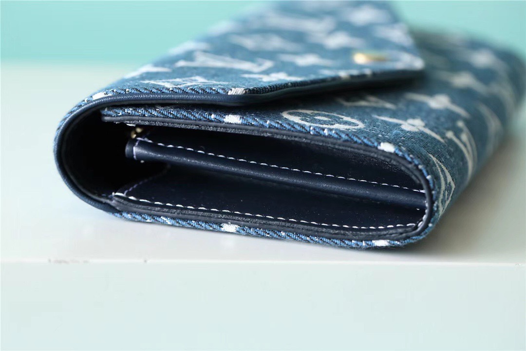1:1 Replica Louis Vuitton Sarah Wallet Monogram Jacquard Denim Navy Blue For Women, Women's Wallets 7.5in/19cm LV - Image 8