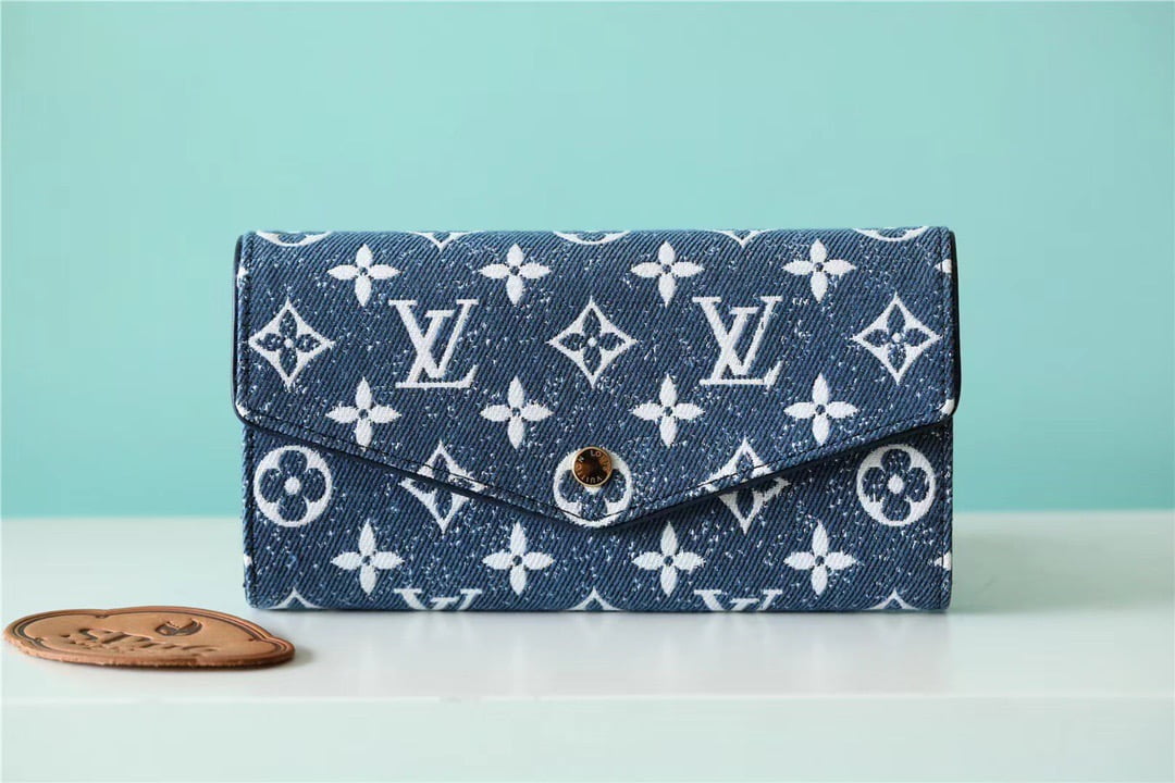 1:1 Replica Louis Vuitton Sarah Wallet Monogram Jacquard Denim Navy Blue For Women, Women's Wallets 7.5in/19cm LV