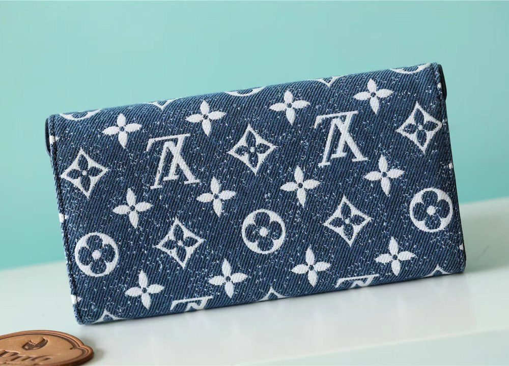 1:1 Replica Louis Vuitton Sarah Wallet Monogram Jacquard Denim Navy Blue For Women, Women's Wallets 7.5in/19cm LV 