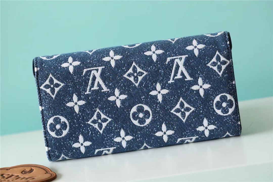 1:1 Replica Louis Vuitton Sarah Wallet Monogram Jacquard Denim Navy Blue For Women, Women's Wallets 7.5in/19cm LV - Image 4