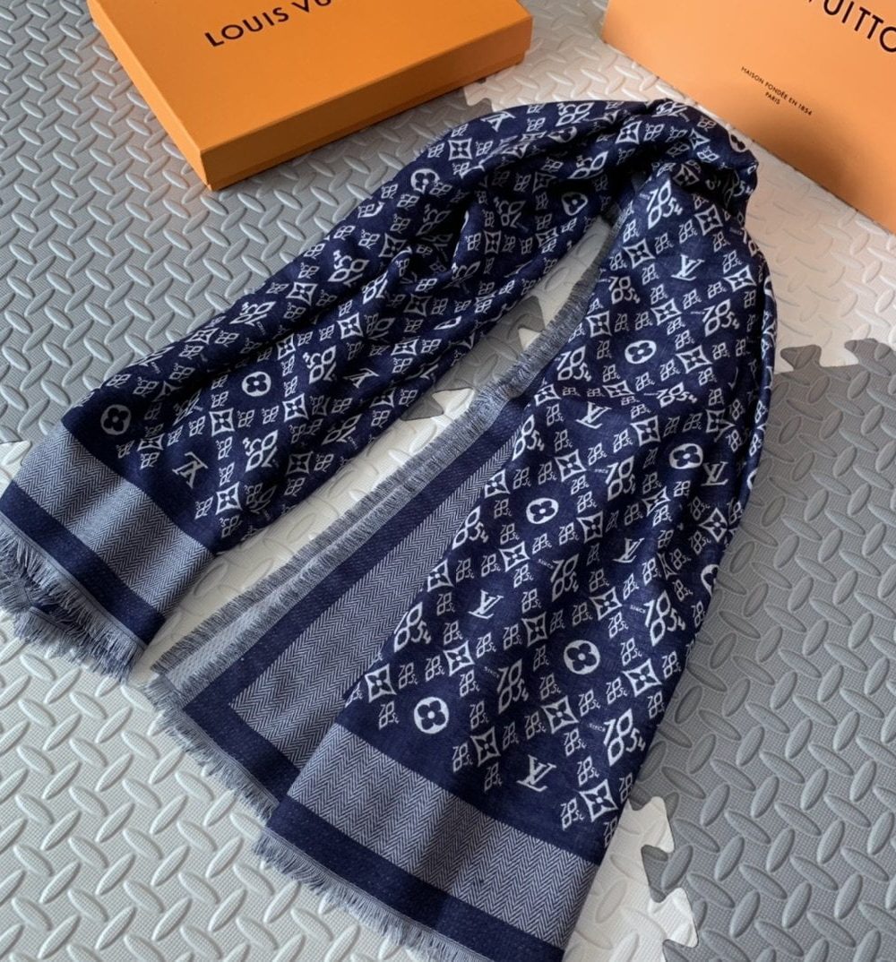Louis Vuitton Since 1854 Monogram Shawl Scarf MP2821 Blue 56in/142cm 