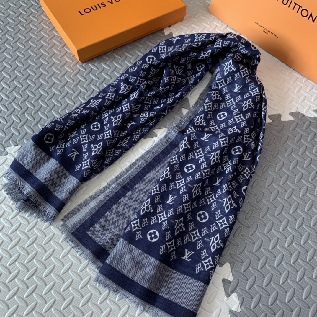 Louis Vuitton Since 1854 Monogram Shawl Scarf MP2821 Blue 56in/142cm - Image 2