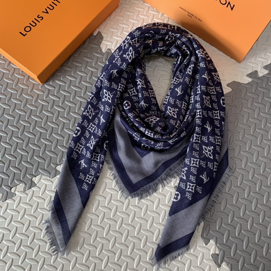 Louis Vuitton Since 1854 Monogram Shawl Scarf MP2821 Blue 56in/142cm - Image 6