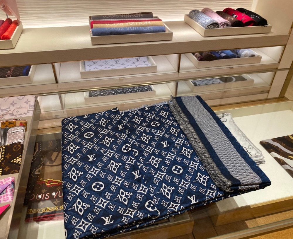 Louis Vuitton Since 1854 Monogram Shawl Scarf MP2821 Blue 56in/142cm 