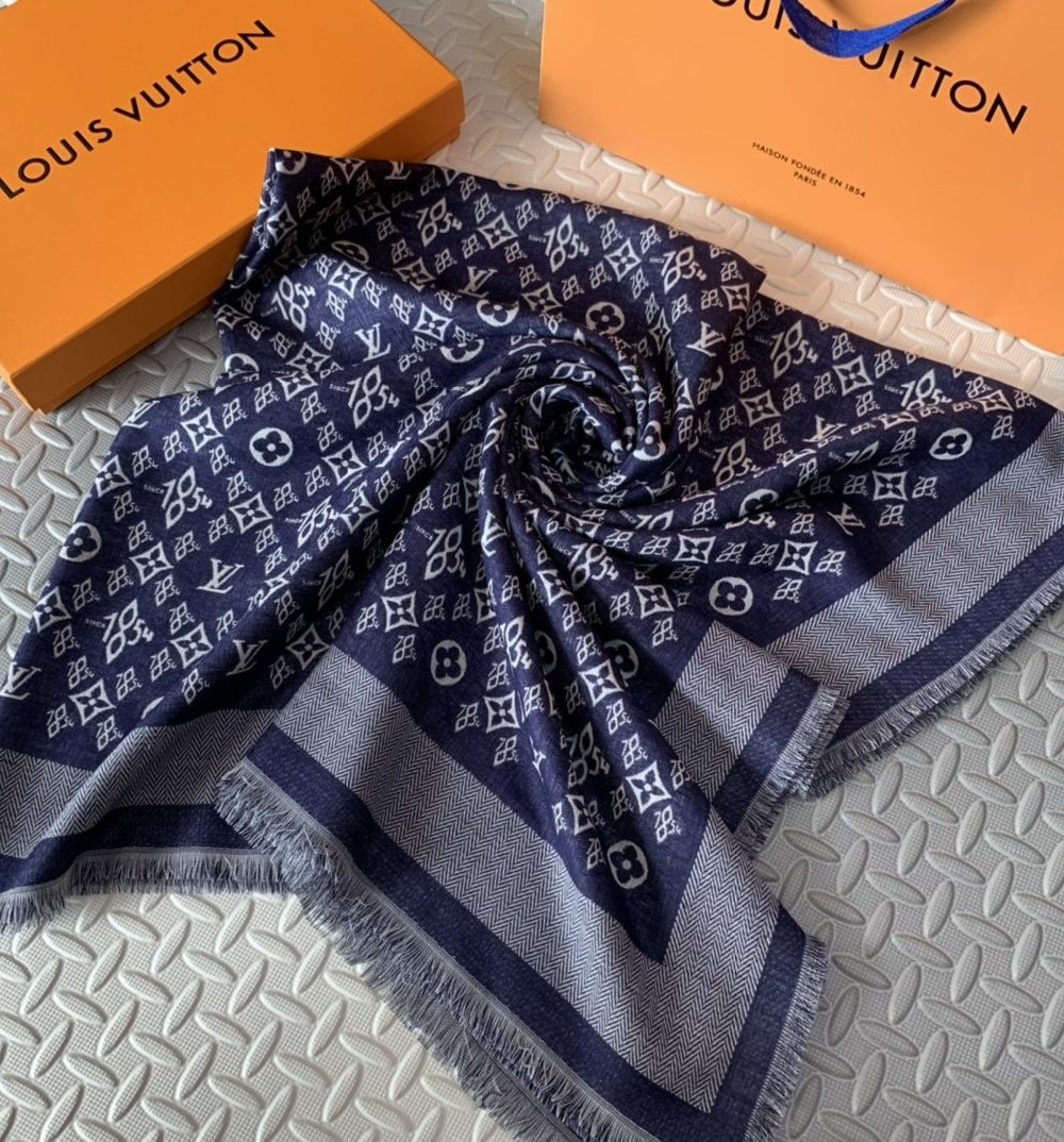 Louis Vuitton Since 1854 Monogram Shawl Scarf MP2821 Blue 56in/142cm 