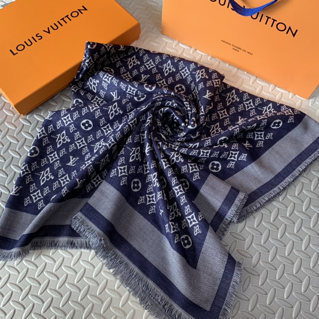 Louis Vuitton Since 1854 Monogram Shawl Scarf MP2821 Blue 56in/142cm - Image 7
