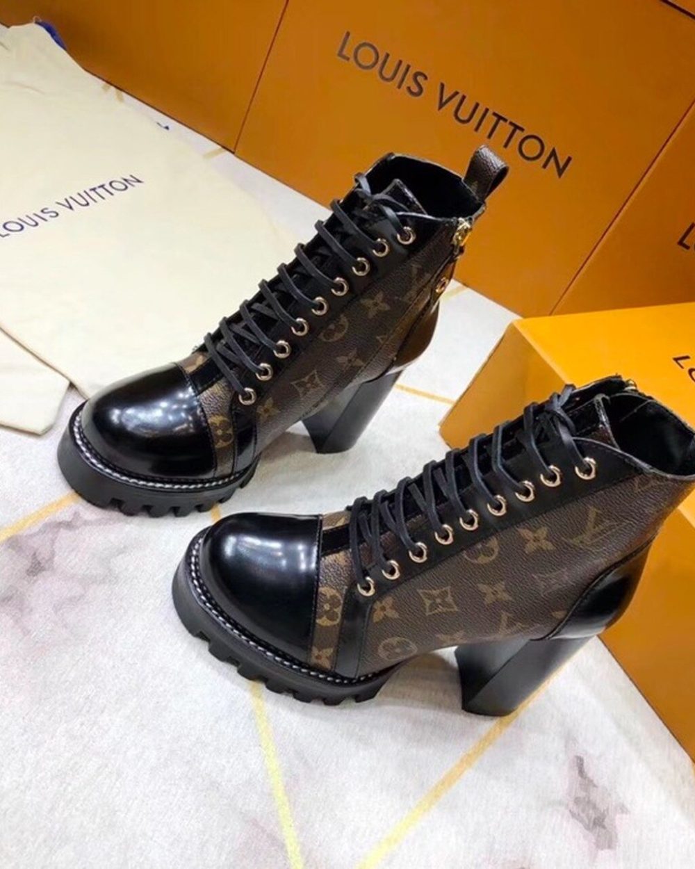 Louis Vuitton Star Trail Ankle Boot Patent Monogram Material Black For Women LV 1A2Y7P