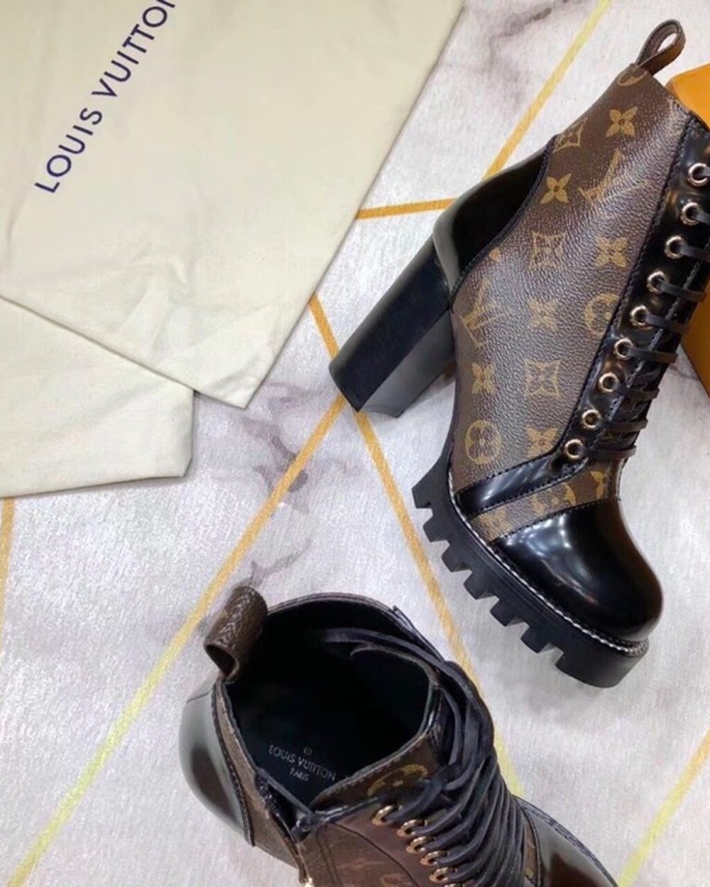 Louis Vuitton Star Trail Ankle Boot Patent Monogram Material Black For Women LV 1A2Y7P