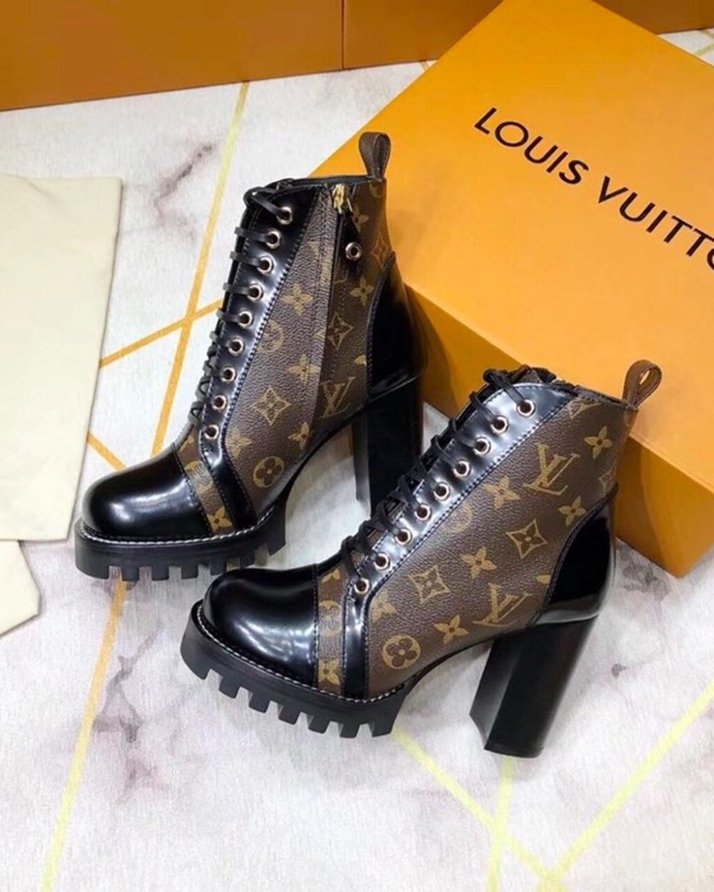 Louis Vuitton Star Trail Ankle Boot Patent Monogram Material Black For Women LV 1A2Y7P