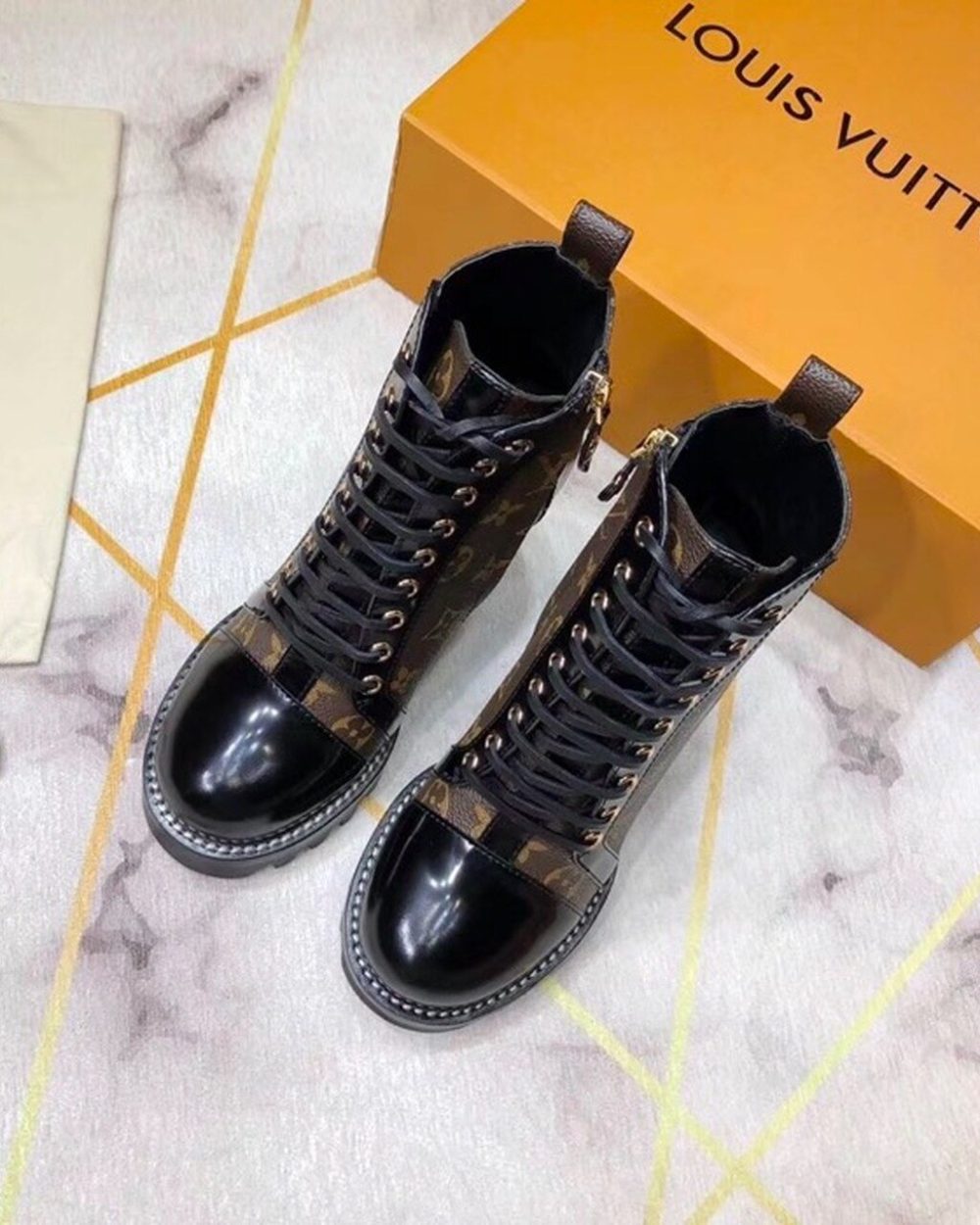 Louis Vuitton Star Trail Ankle Boot Patent Monogram Material Black For Women LV 1A2Y7P