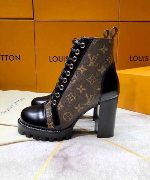 Louis Vuitton Star Trail Ankle Boot Patent Monogram Material Black For Women LV 1A2Y7P