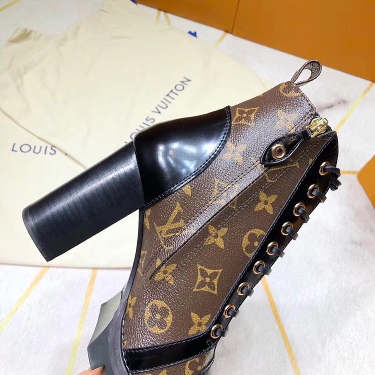 Louis Vuitton Star Trail Ankle Boot Patent Monogram Material Black For Women LV 1A2Y7P - Image 6