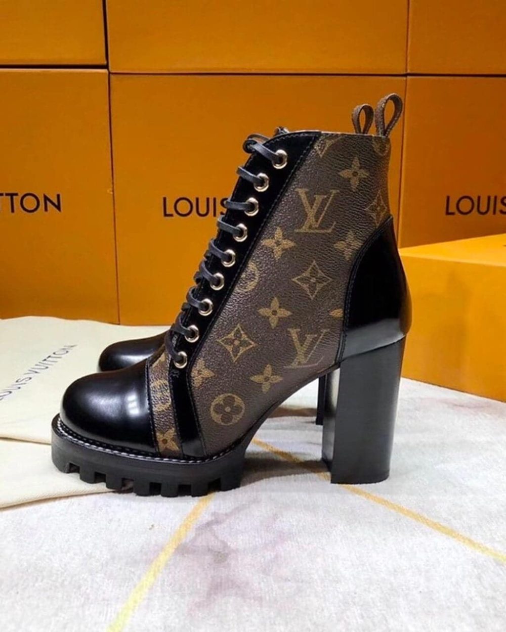 Louis Vuitton Star Trail Ankle Boot Patent Monogram Material Black For Women LV 1A2Y7P