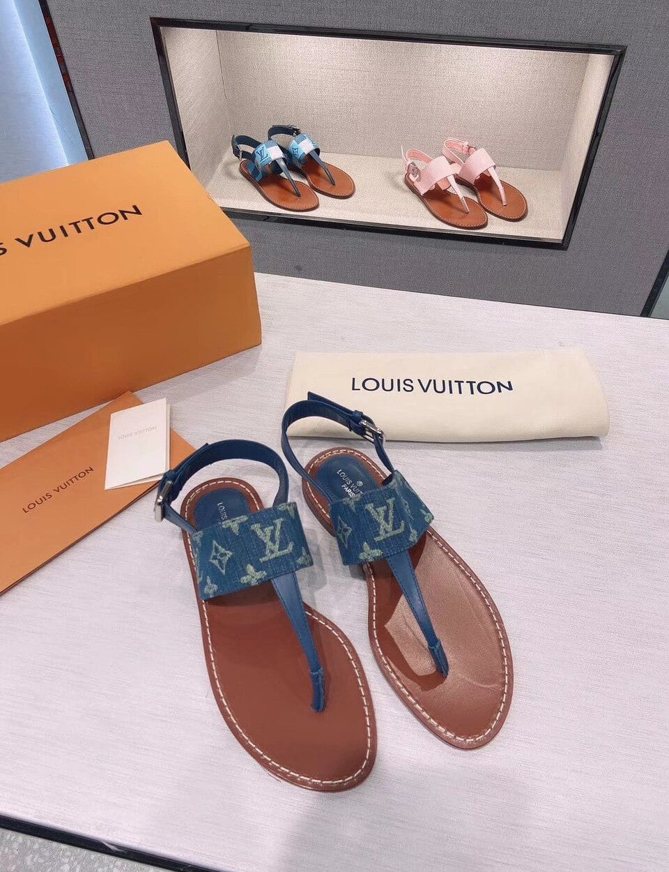 Louis Vuitton Starboard Flat Thong Sandal Monogram Denim Blue For Women LV 1A7RDP