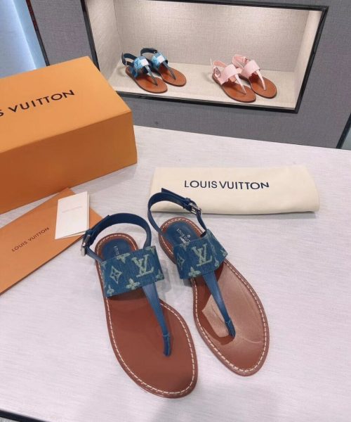 Louis Vuitton Starboard Flat Thong Sandal Monogram Denim Blue For Women LV 1A7RDP