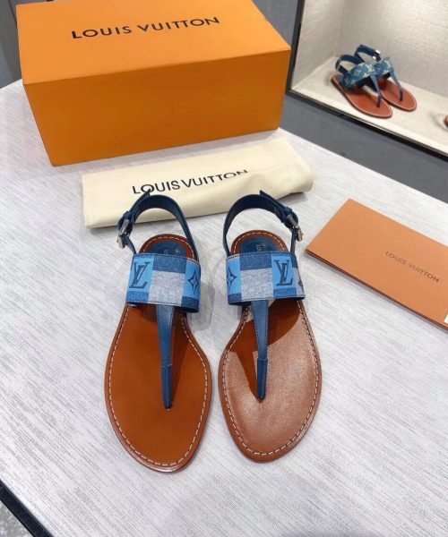Louis Vuitton Starboard Flat Thong Sandal Monogram Denim Blue For Women LV