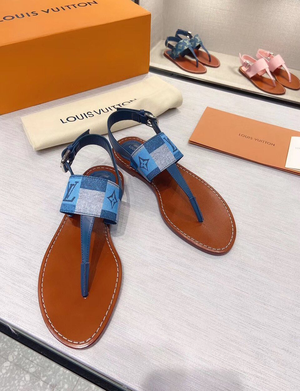 Louis Vuitton Starboard Flat Thong Sandal Monogram Denim Blue For Women LV