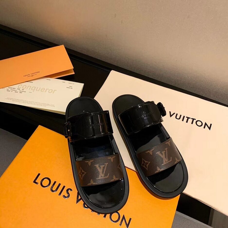 Louis Vuitton Sunbath Flat Mule Shiny Rubber Black For Women LV - Image 10