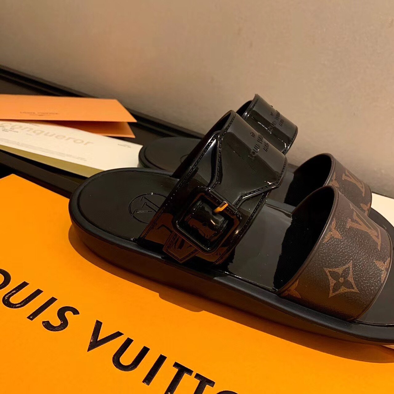 Louis Vuitton Sunbath Flat Mule Shiny Rubber Black For Women LV - Image 3