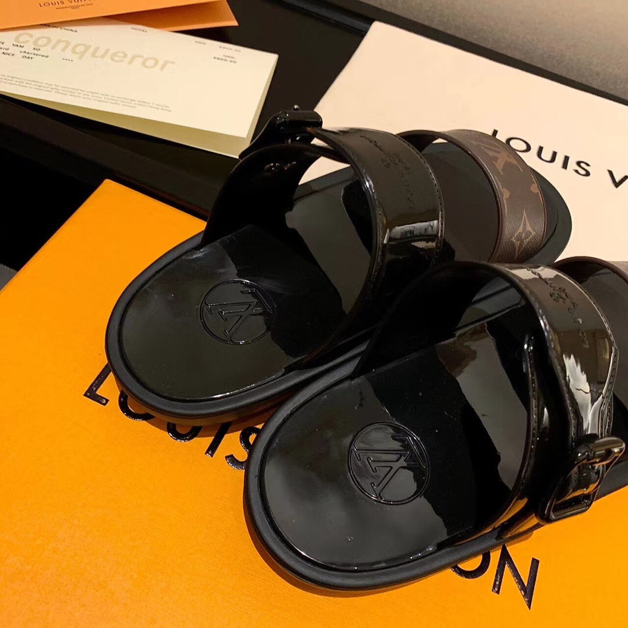 Louis Vuitton Sunbath Flat Mule Shiny Rubber Black For Women LV - Image 6