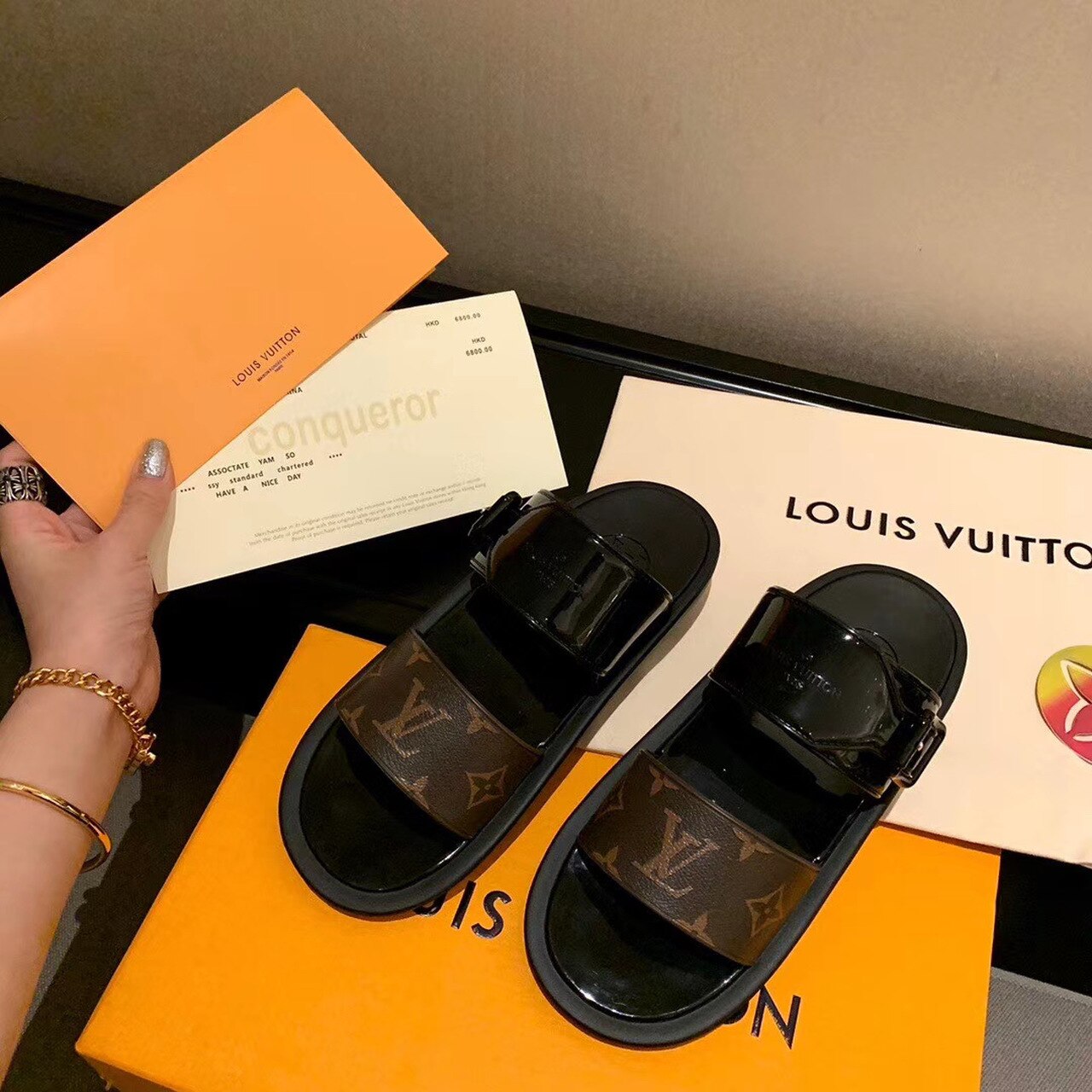 Louis Vuitton Sunbath Flat Mule Shiny Rubber Black For Women LV - Image 2