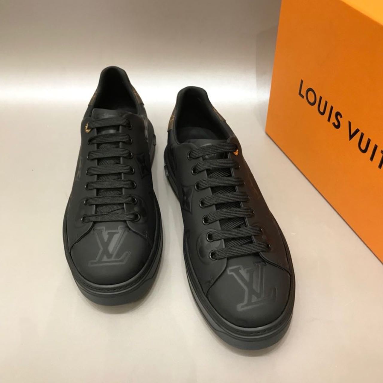 Louis Vuitton Time Out Sneaker Patent Monogram Material Black For Women LV - Image 3