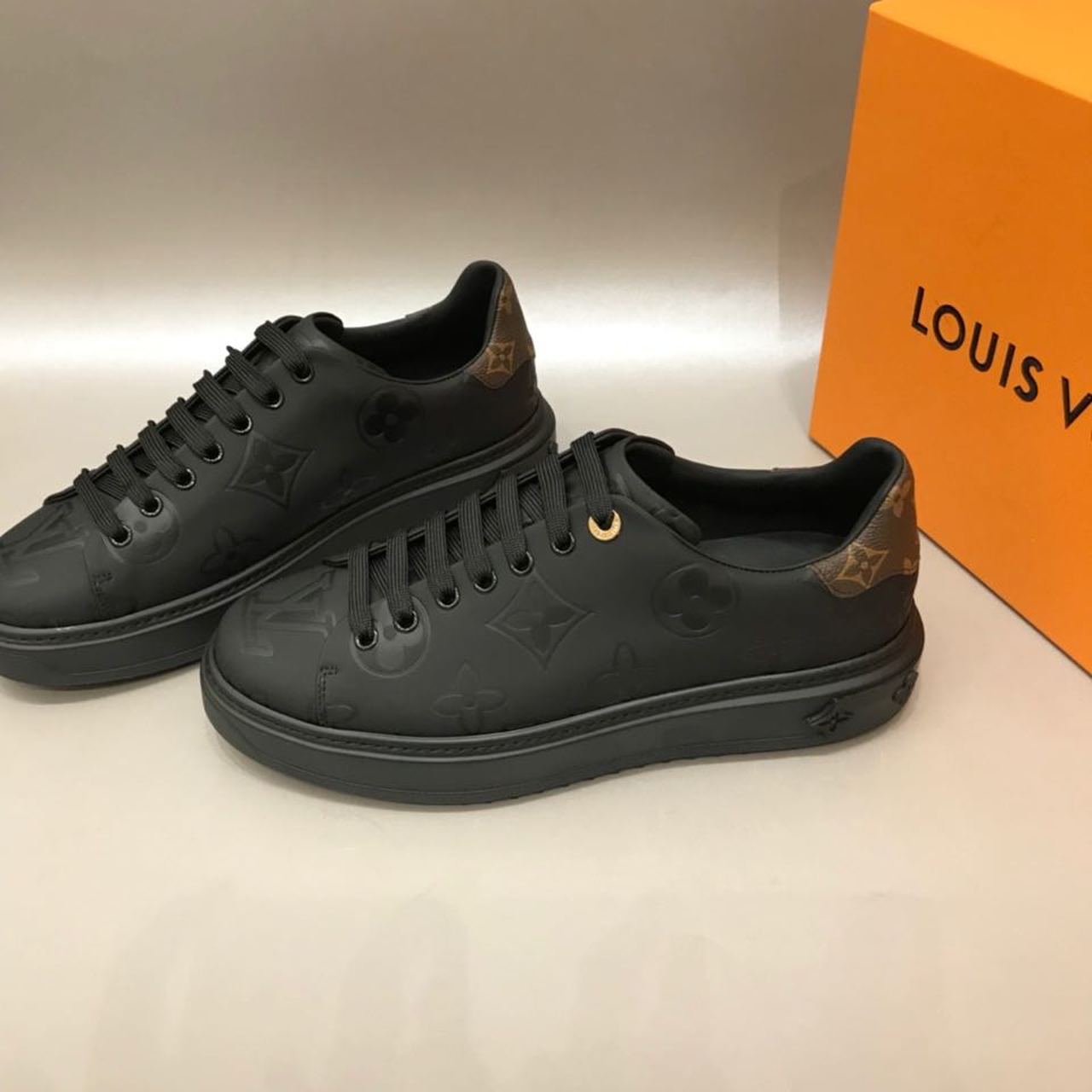 Louis Vuitton Time Out Sneaker Patent Monogram Material Black For Women LV - Image 4