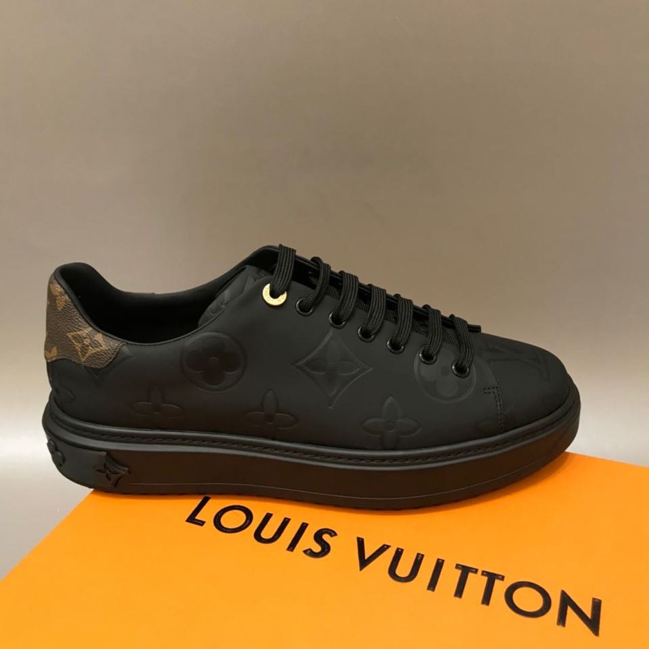 Louis Vuitton Time Out Sneaker Patent Monogram Material Black For Women LV