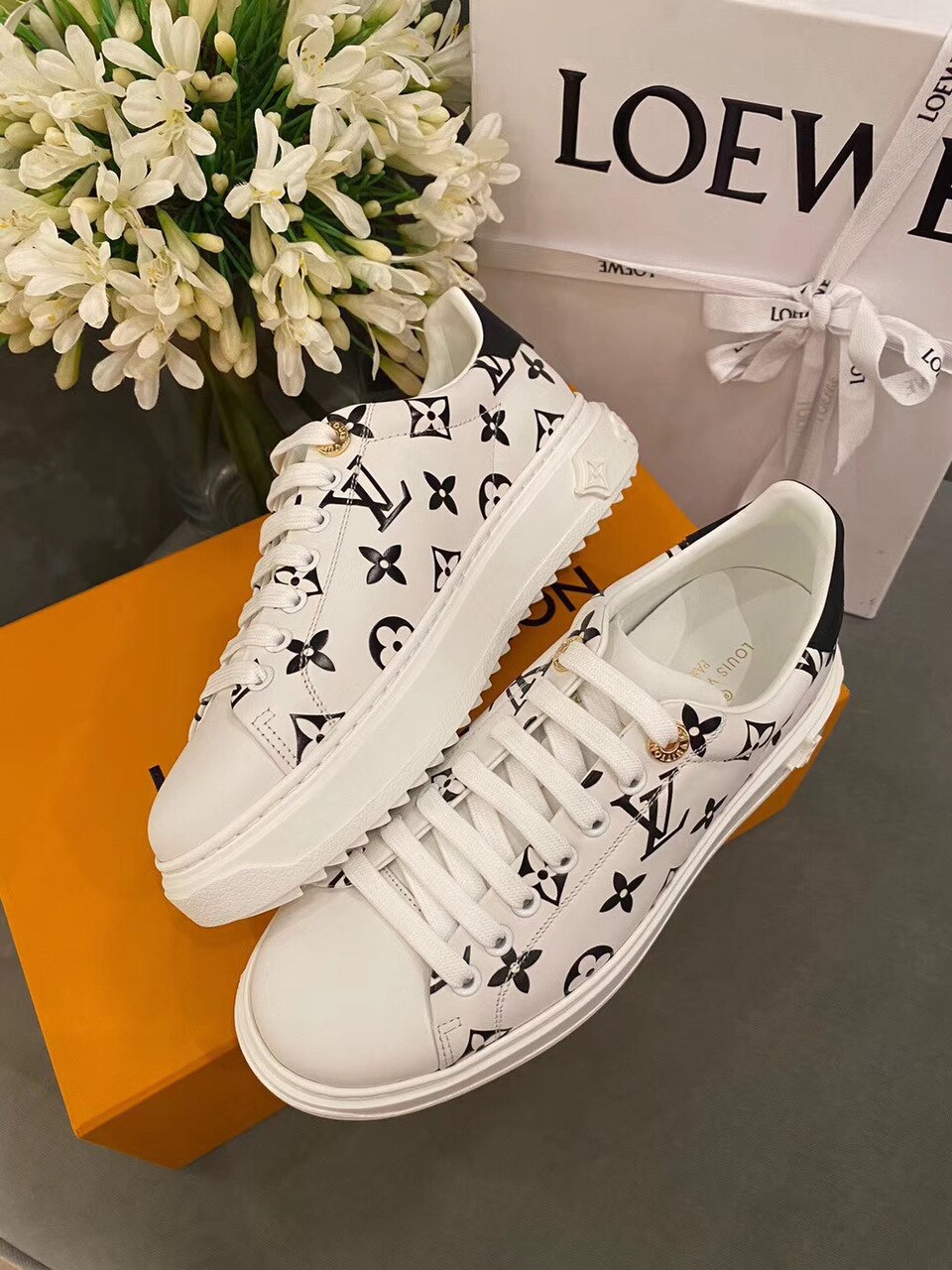 Louis Vuitton Time Out Sneakers White/Black For Women LV - Image 8