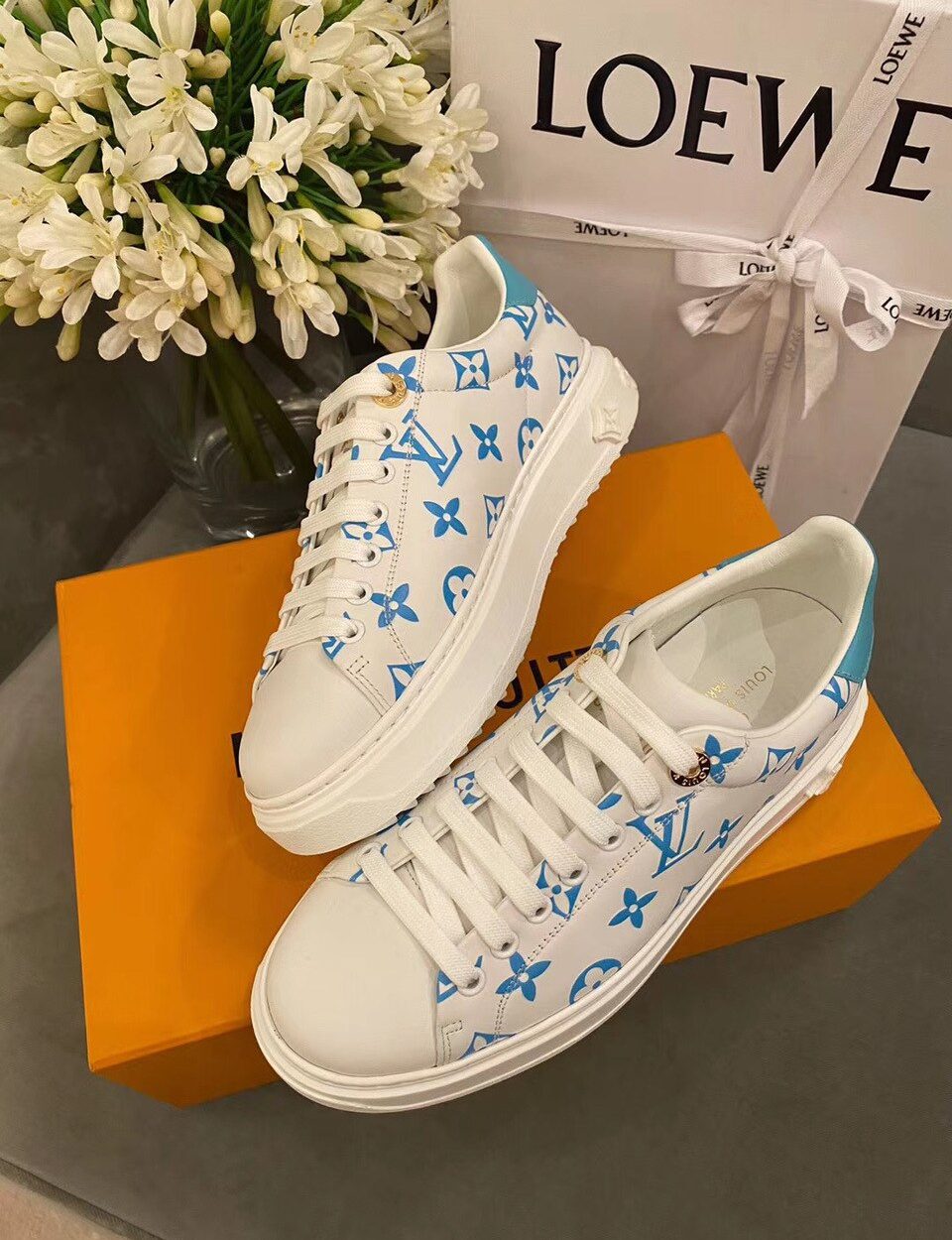 Louis Vuitton Time Out Sneakers White/Blue For Women LV