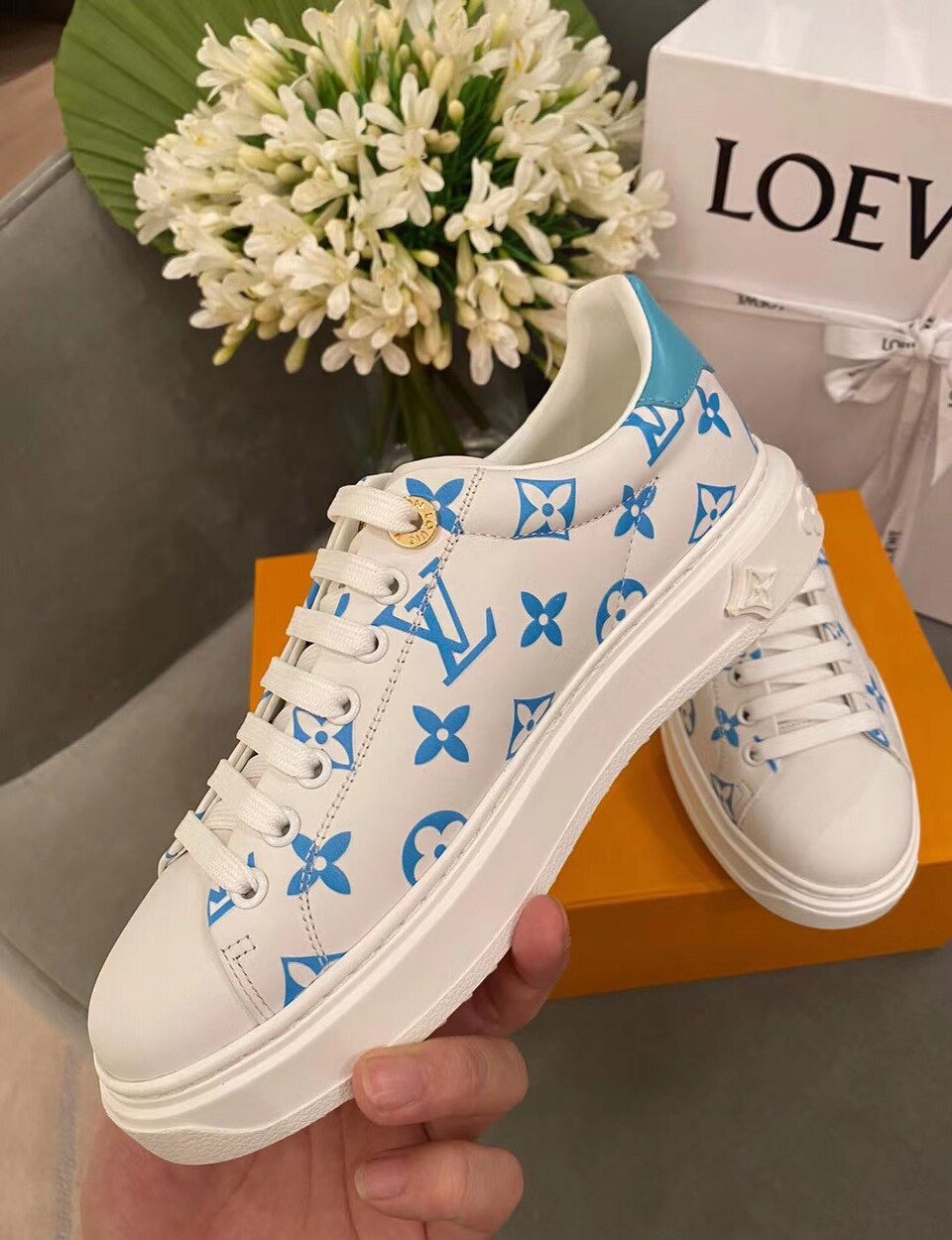Louis Vuitton Time Out Sneakers White/Blue For Women LV