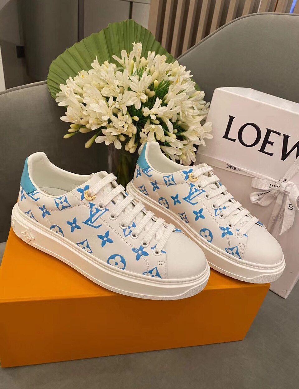Louis Vuitton Time Out Sneakers White/Blue For Women LV