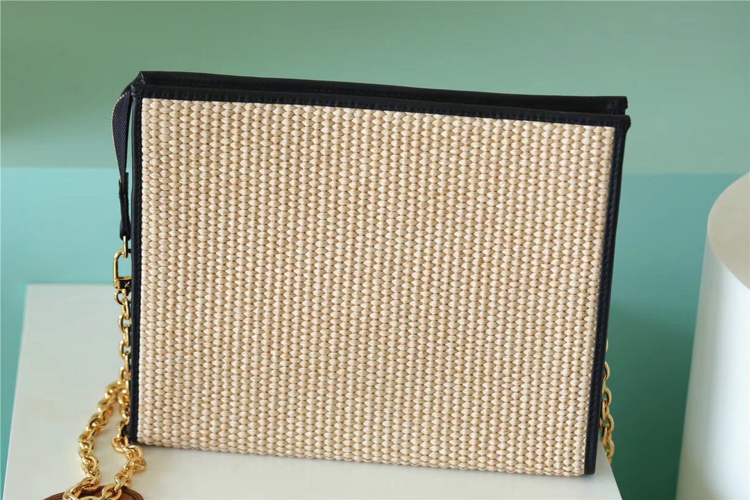 1:1 Replica Louis Vuitton Toiletry Pouch on Chain Raffia Natural /Black For Women, Women's Wallets 9.8in/25cm LV M81366 - Image 6